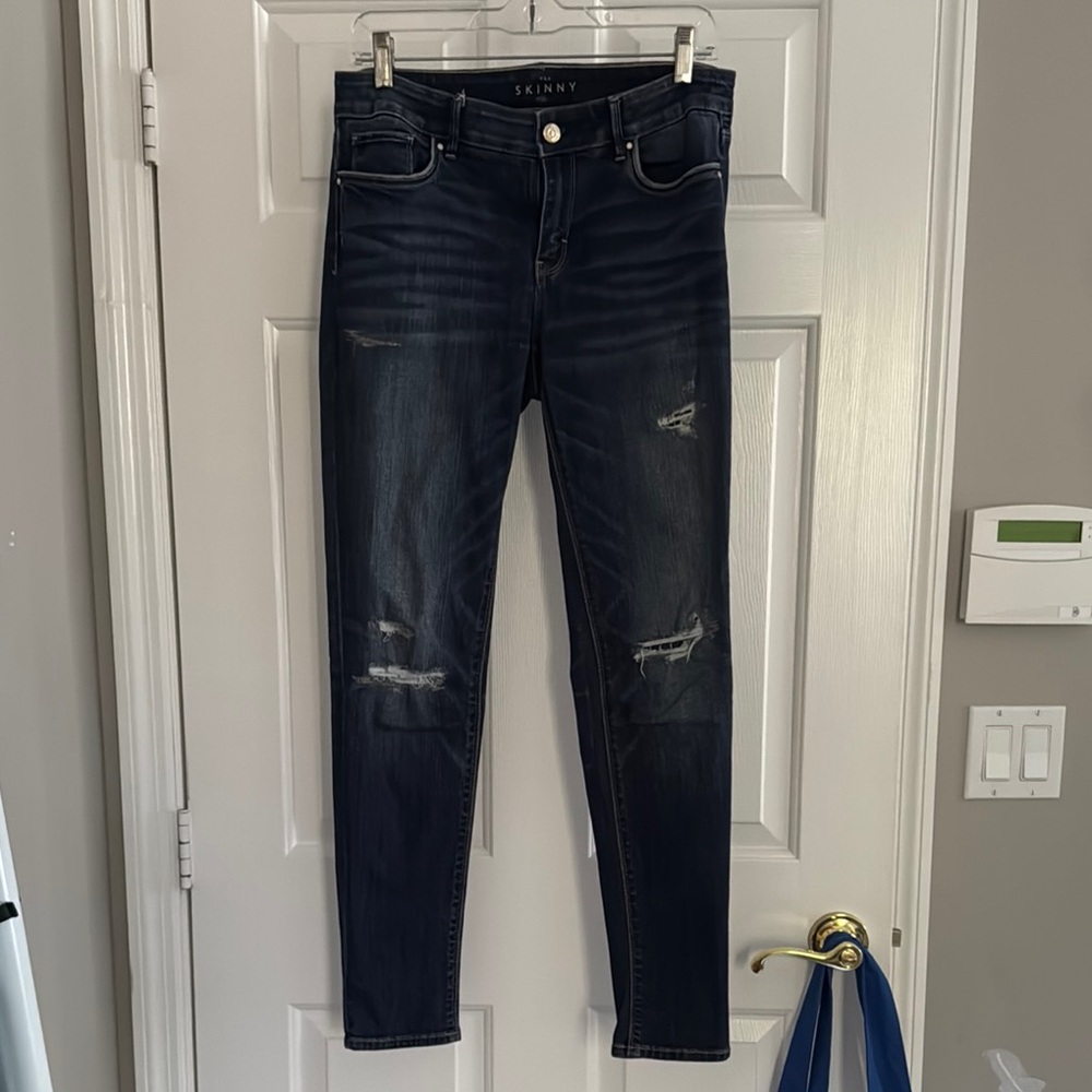 White House Black Market Blue Skinny Jeans Distressed